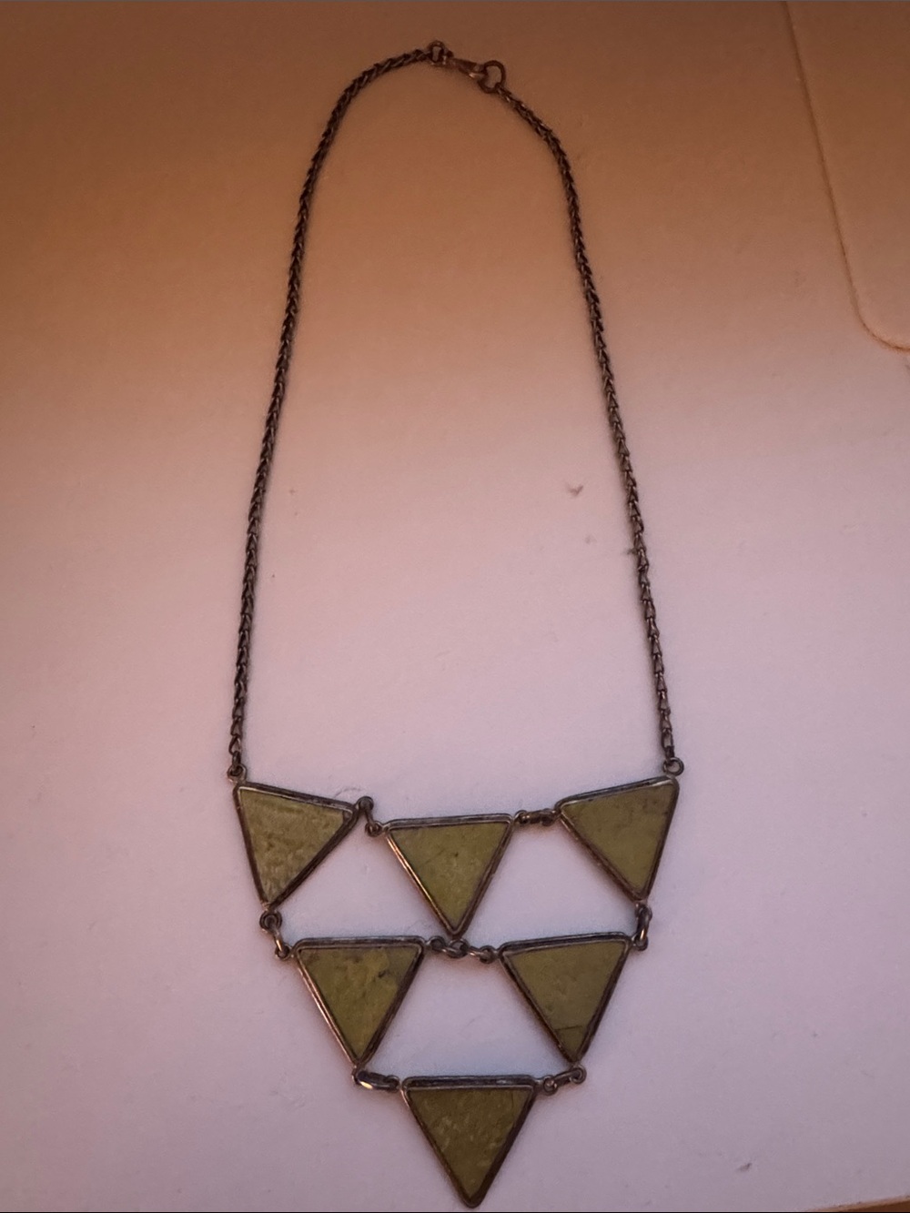 Geometric Triangle Pendant Necklace in Olive Green